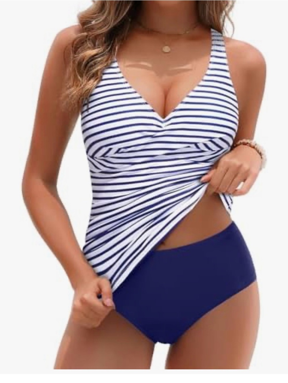 Navy & White Striped V-Neck One-Piece Tankini - Women Swim